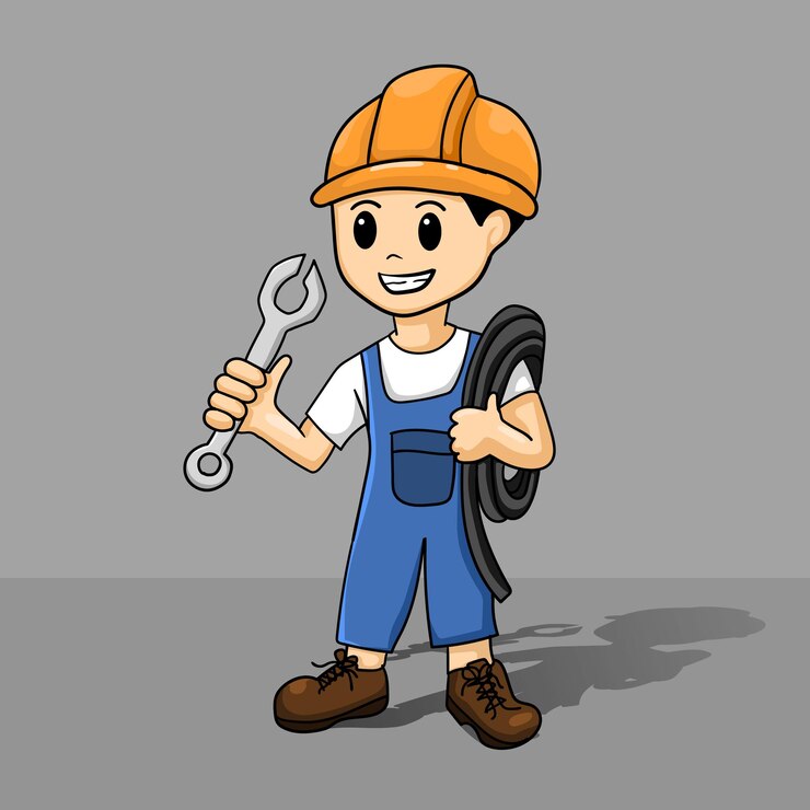 Vector electricista manitas hombre práctico sosteniendo electricistas destornillador herramienta construcción de dibujos animados mascota gi