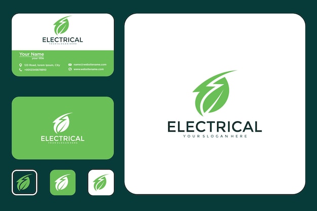 Eléctrico con logotipo de diseño de hoja y tarjeta de visita.
