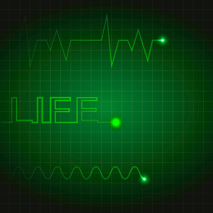 Vector electrocardiograma señales de impulso cardíaco señal que indica vida con rejilla y ondas de impulso