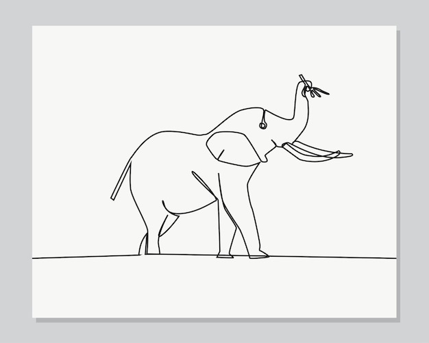 Vector elefante alimentando la rama de un árbol continua ilustración de una línea