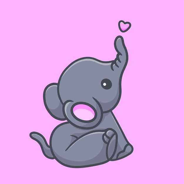 Elefante Amor Mascota de dibujos animados Divertido Vector Sonrisa Felicidad Diversión Lindo Sentarse Gris