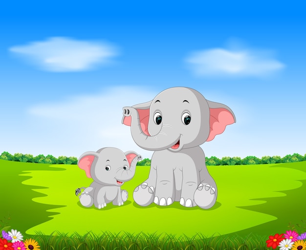 Elefante y bebé elefante de dibujos animados