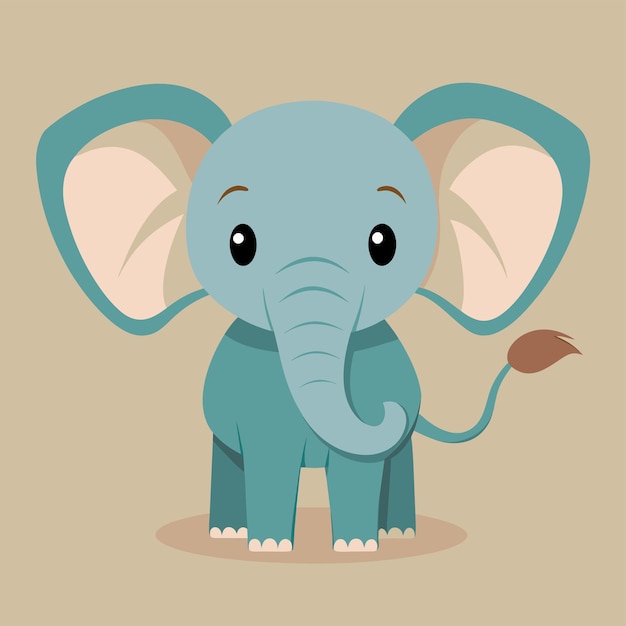 Un elefante bebé con orejas de gran tamaño sosteniendo una hoja en su trompa un elefante niño con orejos de gran tamaño de pie alto ilustración vectorial plana simple y minimalista