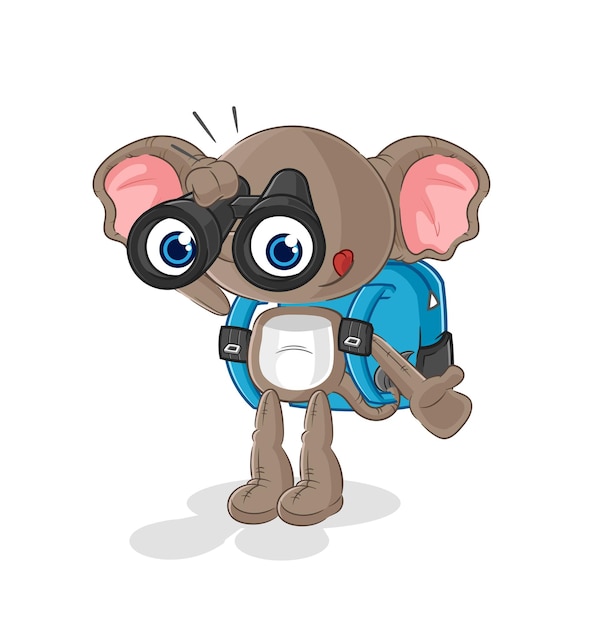 elefante, con, binoculares, carácter, caricatura, mascota, vector