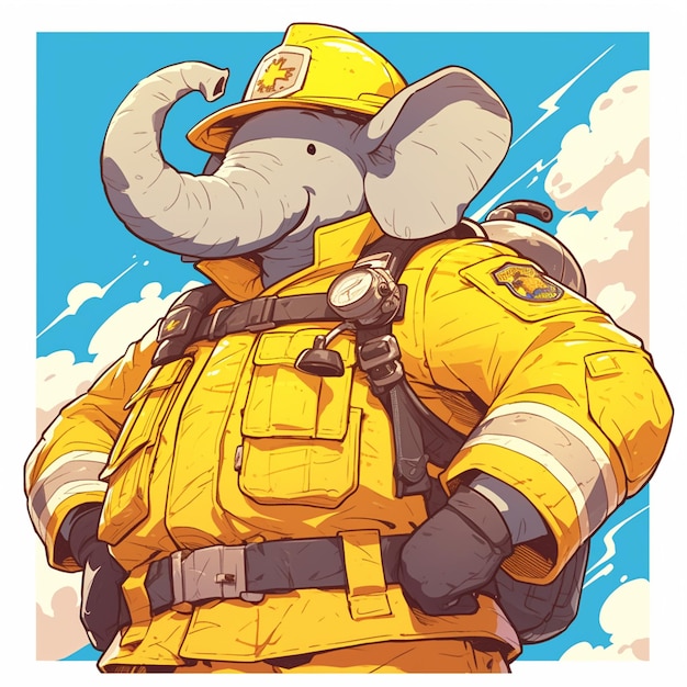 Un elefante bombero al estilo de las caricaturas