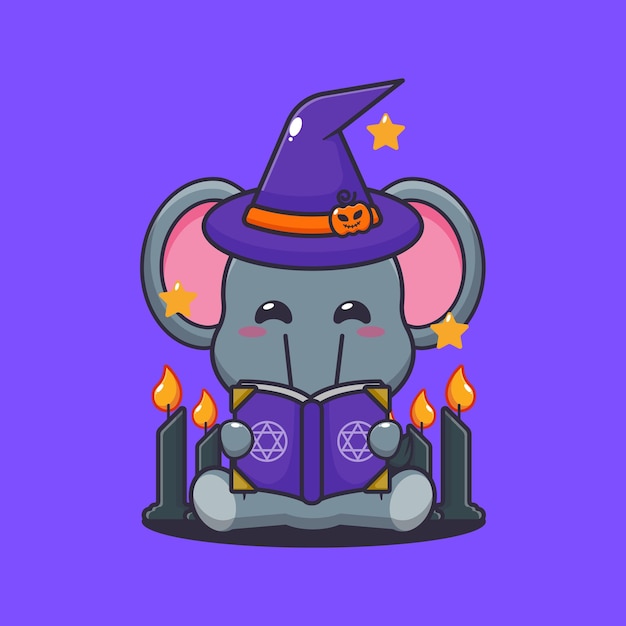 El elefante brujo leyendo el libro de hechizos.