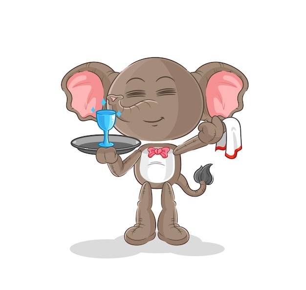elefante, camarero, caricatura, caricatura, mascota, vector