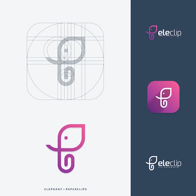 Vector elefante clips concepto de diseño de logotipo.