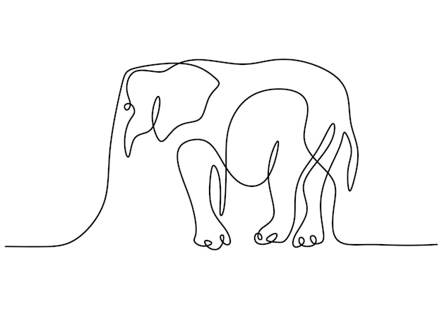 Elefante en dibujo continuo de una sola línea Un animal salvaje en la jungla dibujado a mano