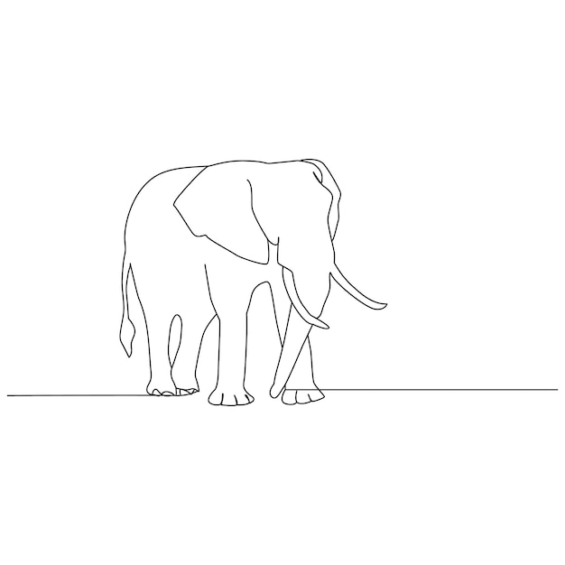 Elefante en dibujo de línea continua Dibujo lineal negro minimalista aislado sobre fondo blanco