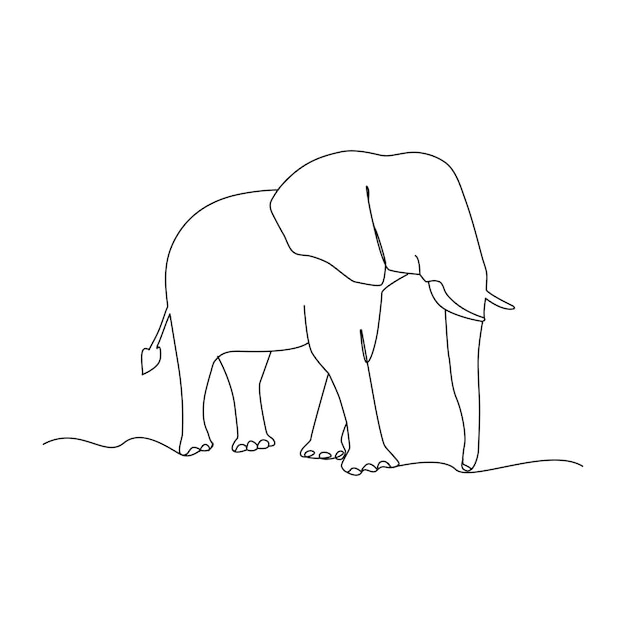 Elefante en dibujo de línea continua Dibujo lineal negro minimalista aislado sobre fondo blanco