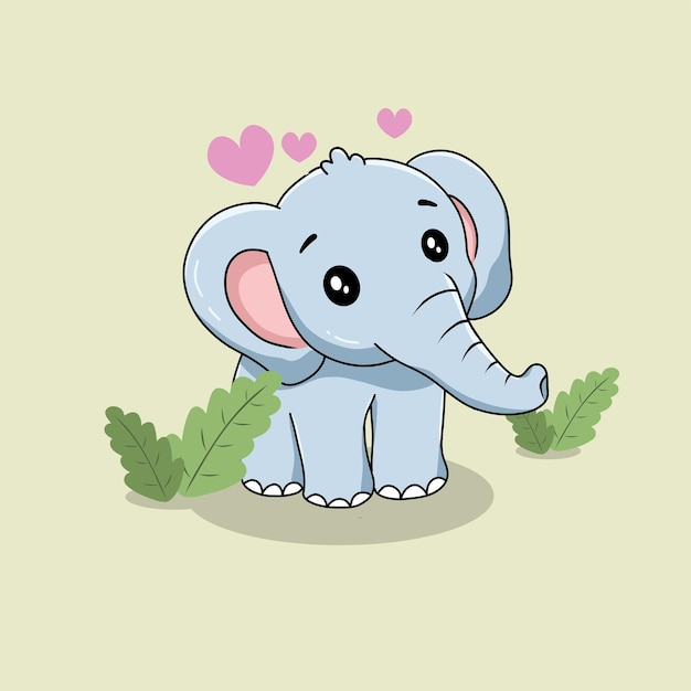 Elefante de dibujos animados con corazones rosados