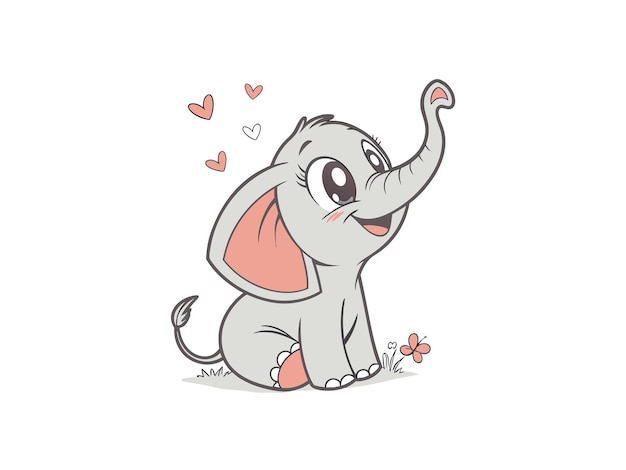 Elefante de dibujos animados con corazones y sonrientes