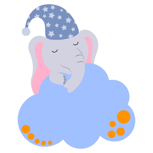 El elefante de dibujos animados duerme en una nube tema de canción de cuna de buenas noches