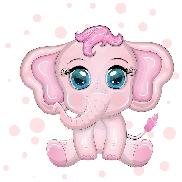 El elefante de dibujos animados es un personaje infantil con hermosos ojos.