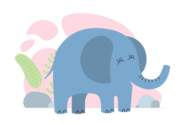 Elefante de dibujos animados lindo dibujo bebé africano salvaje personaje sonriente tipo sonriente selva safari animal