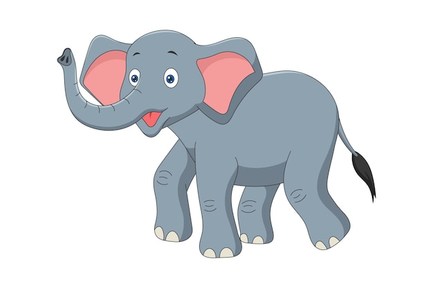 Vector elefante de dibujos animados lindo dibujo bebé africano salvaje personaje sonriente tipo sonriente selva safari animal