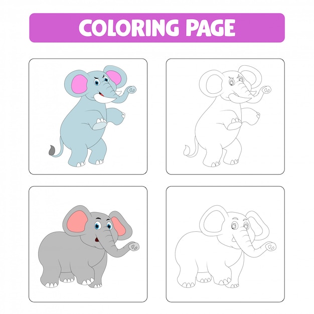 elefante de dibujos animados lindo, libro para colorear