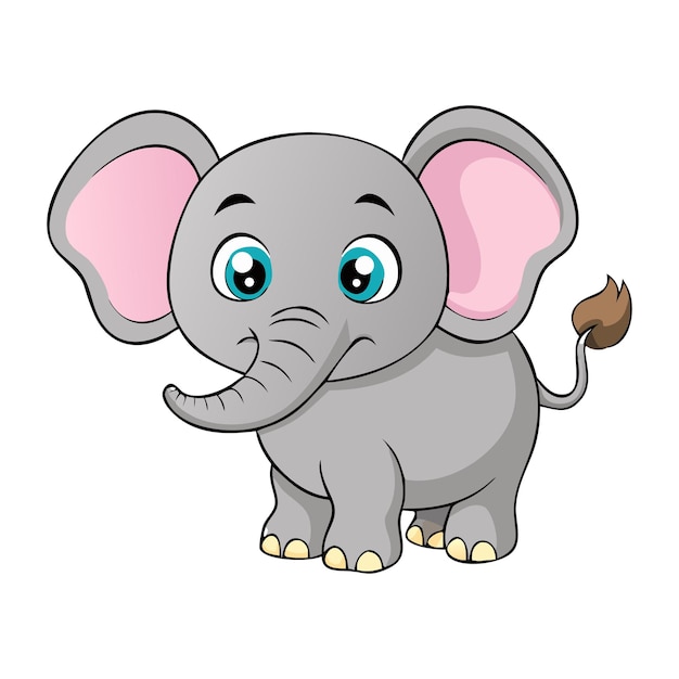 Elefante de dibujos animados con ojos grandes y orejas rosas