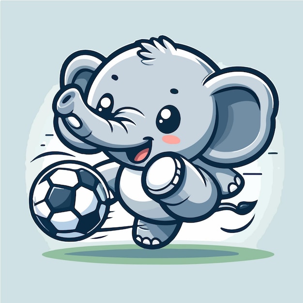 elefante de dibujos animados con una pelota de fútbol