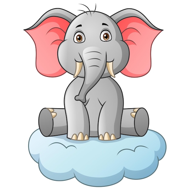 Vector elefante de dibujos animados sentado en la ilustración de la nube