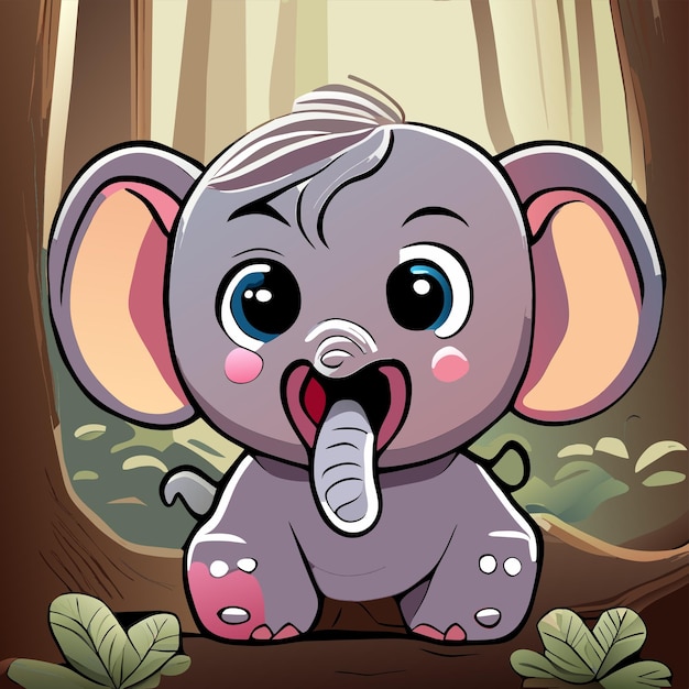 Vector elefante enojado de cerca en madera bosque brumoso dibujado a mano ilustración aislada