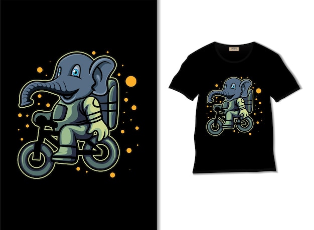 Elefante espacial montando bmx ilustración con diseño de camiseta
