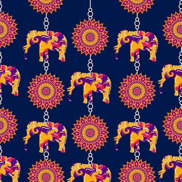 Elefante de estilo indio y fondo floral.