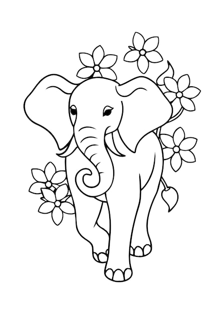 un elefante con flores en la cabeza y la palabra elefante en él