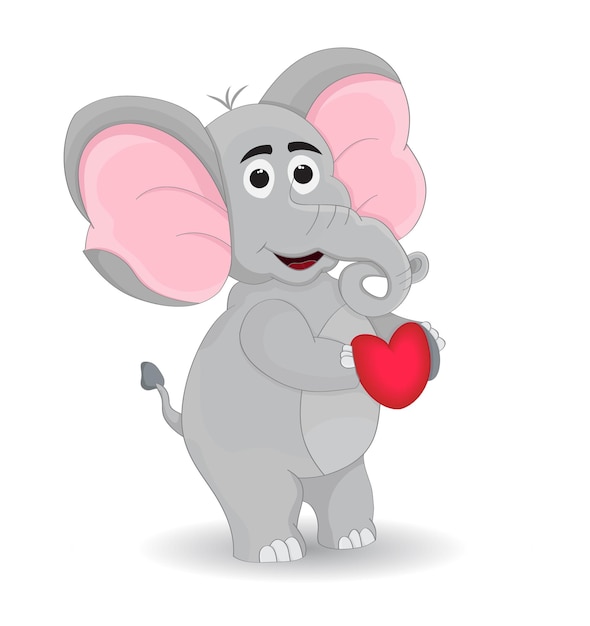 elefante gris de dibujos animados lindo sonriendo con cartel de amor