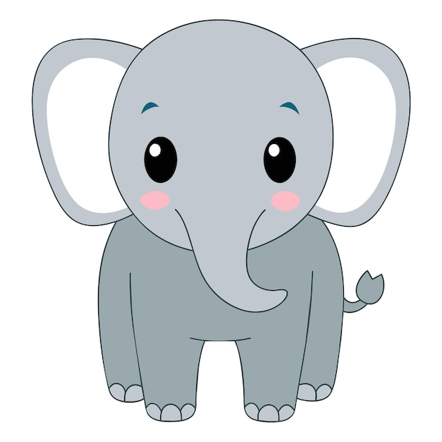 un elefante gris con una nariz rosa y un ojo negro y un fondo blanco