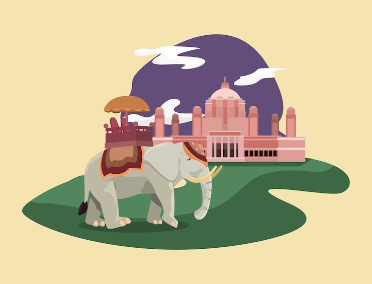 Vector elefante indio y el icono del monumento indio