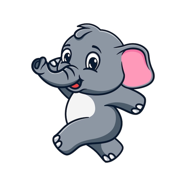 y el elefante Kawaii corriendo y saltando diseño de ilustración de dibujos animados