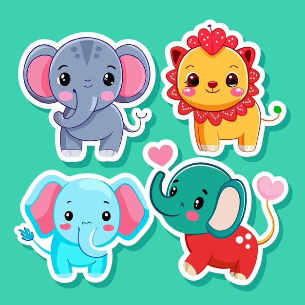 El elefante león de dibujos animados con corazones