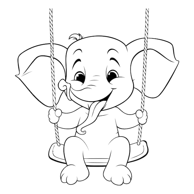 Elefante lindo balanceándose en un columpio Libro de colorear para niños