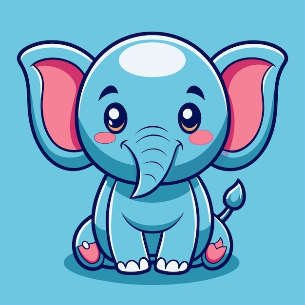 Vector elefante lindo dibujado a mano, mascota plana y elegante, personaje de dibujos animados, concepto de icona de pegatina
