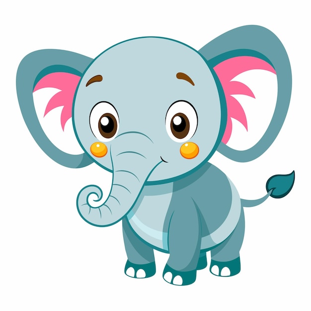 Elefante lindo dibujado a mano, mascota plana y elegante, personaje de dibujos animados, concepto de icona de pegatina