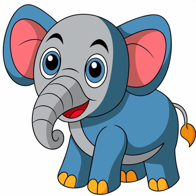 Vector elefante lindo dibujado a mano, mascota plana y elegante, personaje de dibujos animados, concepto de icona de pegatina