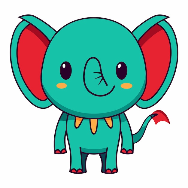 Elefante lindo dibujado a mano, mascota plana y elegante, personaje de dibujos animados, concepto de icona de pegatina
