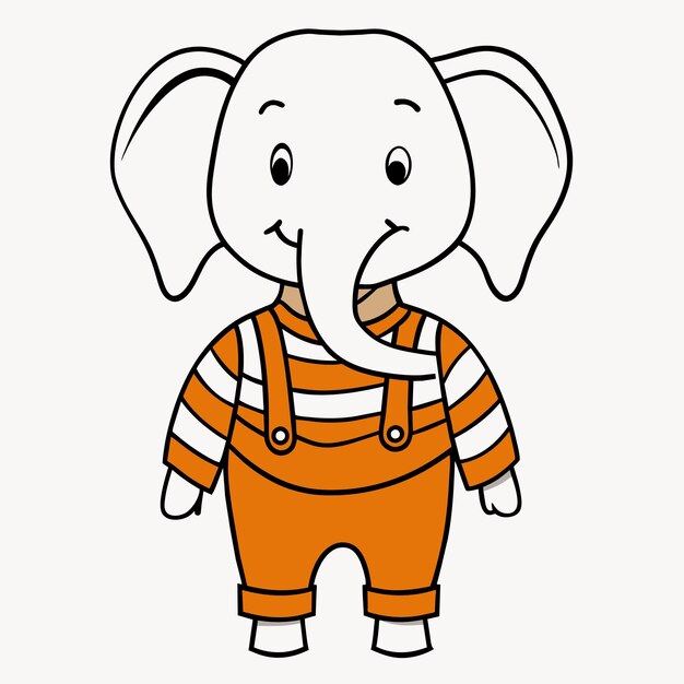 Vector elefante lindo dibujado a mano, mascota plana y elegante, personaje de dibujos animados, concepto de icona de pegatina