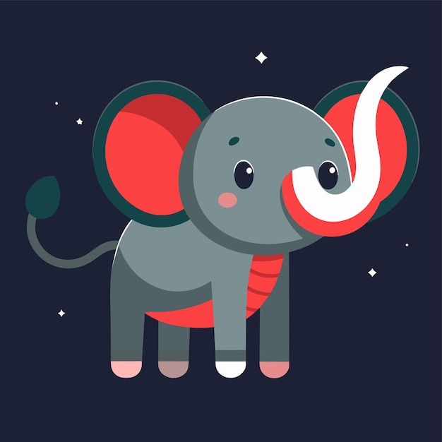 Vector elefante lindo dibujado a mano, mascota plana y elegante, personaje de dibujos animados, concepto de icona de pegatina