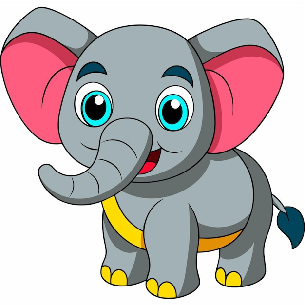 Vector elefante lindo dibujado a mano, mascota plana y elegante, personaje de dibujos animados, concepto de icona de pegatina