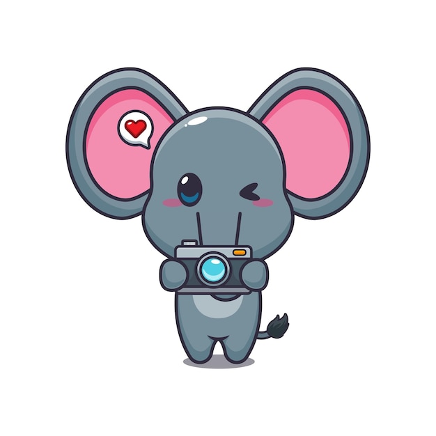 Elefante lindo con ilustración vectorial de dibujos animados de la cámara