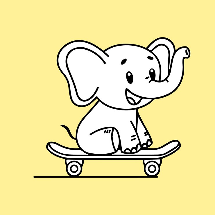 Elefante lindo en una ilustración vectorial de una tabla de patinaje