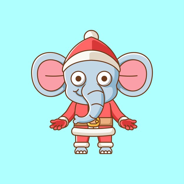 Elefante lindo Santa Claus animal kawaii chibi personaje mascota ilustración diseño de estilo de contorno