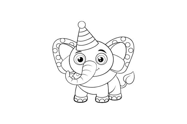 Elefante lindo con un sombrero de fiesta Ilustración de celebración de dibujos animados