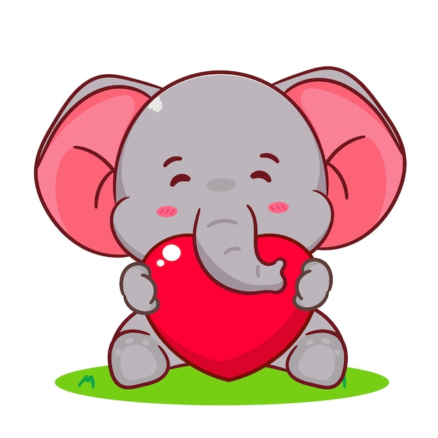 Elefante lindo sosteniendo el amor vector de dibujos animados adorable y diseño conceptual de animales kawaii