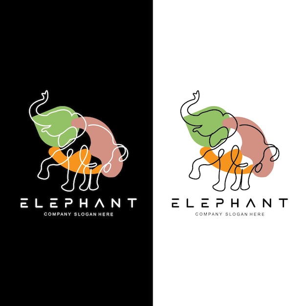 Elefante línea logo diseño protegido animal boceto vector ilustración