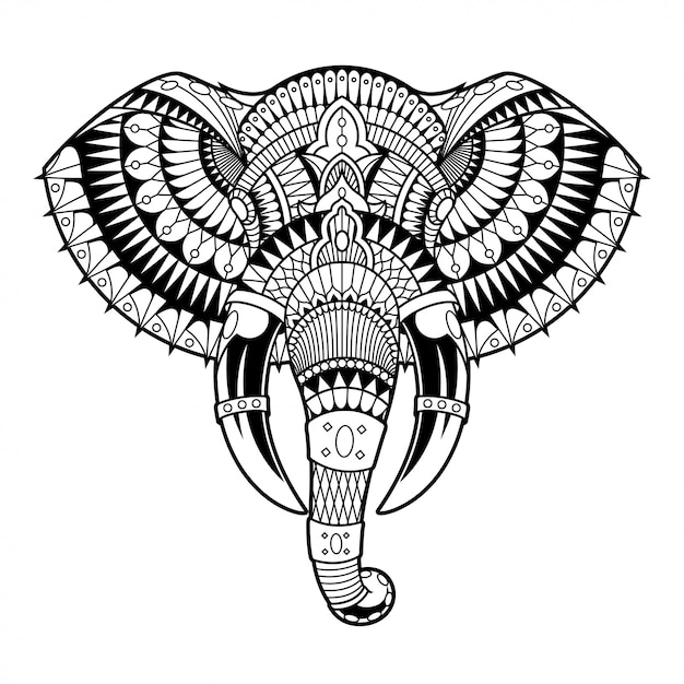 Vector elefante mandala zentangle estilo lineal