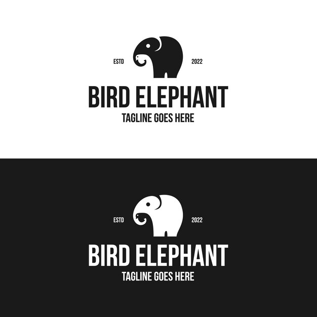 Elefante con pájaro en la inspiración del diseño del logotipo del espacio negativo
